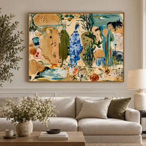Cobalt Forms in an Ochre Fantasy Garden Wall Art styled interior scene 5 | OILDECO