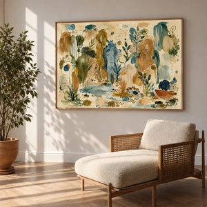 Ochre and Teal Botanical Daydream Wall Art styled interior scene 3 | OILDECO