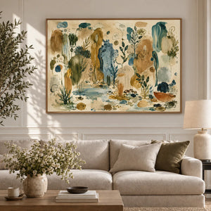 Ochre and Teal Botanical Daydream Wall Art styled interior scene 4 | OILDECO