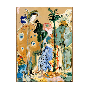 Golden Stems and Blue Dots in a Wild Garden Wall Art | OILDECO