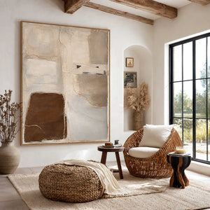 Soft Taupe Blocks with a Deep Brown Accent Wall Art styled interior scene 2 | OILDECO