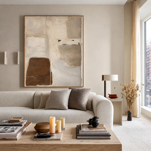 Soft Taupe Blocks with a Deep Brown Accent Wall Art styled interior scene 5 | OILDECO