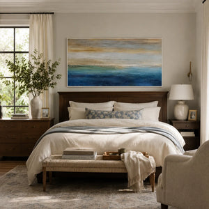 Gilded Horizon Coastal Wall Art styled in a modern living room | Oildeco