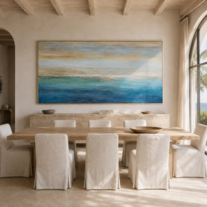 Gilded Horizon Coastal Wall Art displayed in a bright dining room | Oildeco