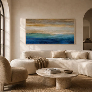 Gilded Horizon Coastal Wall Art shown in a quiet home office | Oildeco