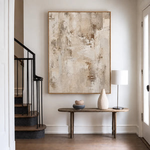 Weathered Cream and Warm Taupe Layers Wall Art styled interior scene 1 | OILDECO