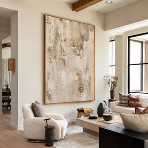 Weathered Cream and Warm Taupe Layers Wall Art styled interior scene 4 | OILDECO