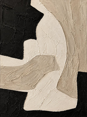 Sweeping Ivory Forms on Textured Black Wall Art artwork view | OILDECO