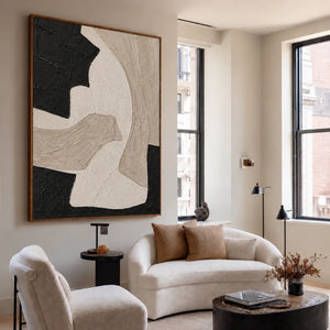 Sweeping Ivory Forms on Textured Black Wall Art styled interior scene 2 | OILDECO