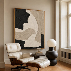 Sweeping Ivory Forms on Textured Black Wall Art styled interior scene 3 | OILDECO
