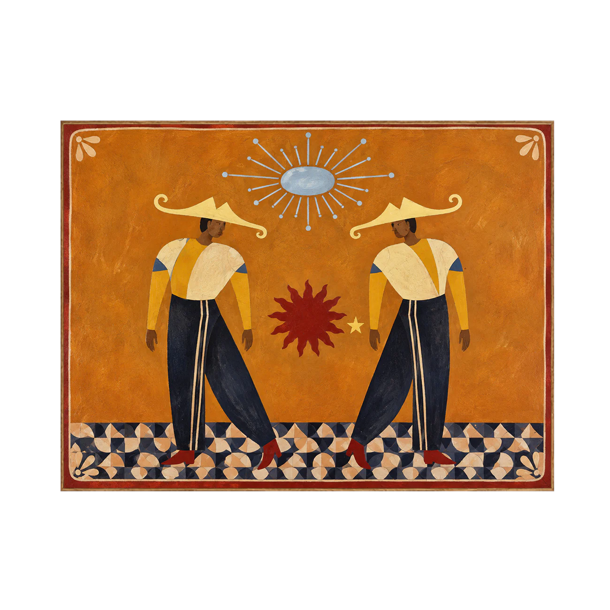 Golden Hat Dancers Beneath a Blue Sun Wall Art