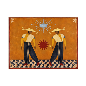 Golden Hat Dancers Beneath a Blue Sun Wall Art | OILDECO