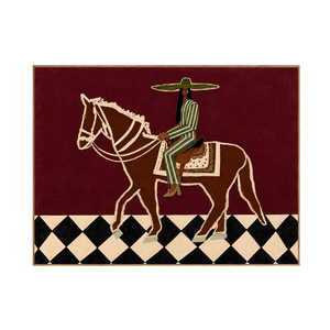 Green Striped Rider on a Burgundy Ground Wall Art | OILDECO