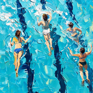 Four Swimmers in Brilliant Turquoise Water Wall Art artwork view | OILDECO