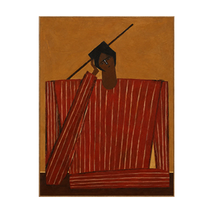 Quiet Figure in Red Stripes and Ochre Wall Art | OILDECO