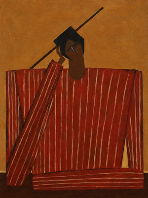Quiet Figure in Red Stripes and Ochre Wall Art artwork view | OILDECO