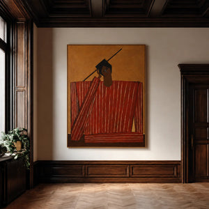 Quiet Figure in Red Stripes and Ochre Wall Art styled interior scene 2 | OILDECO