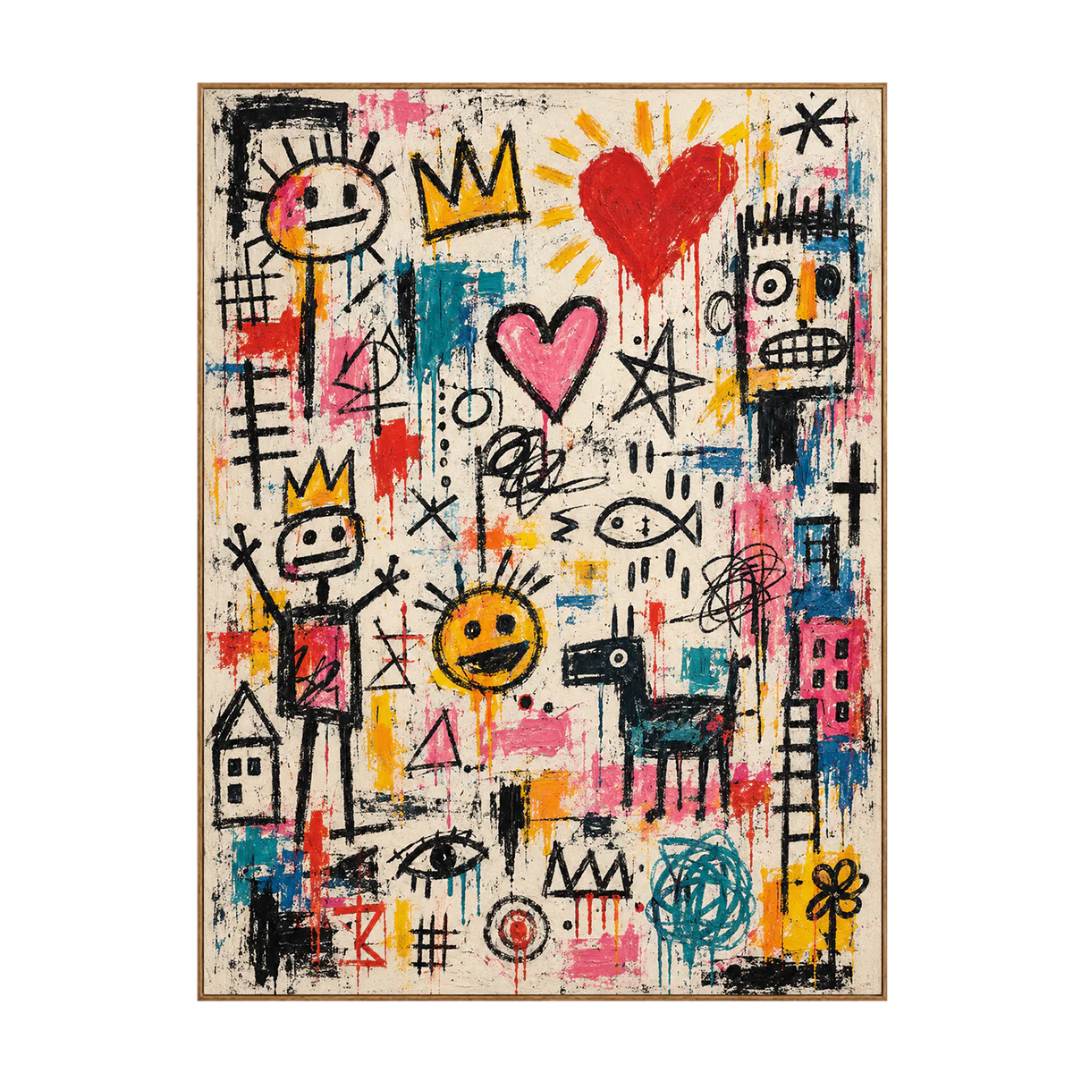Hearts Crowns and Playful Scribbles Wall Art