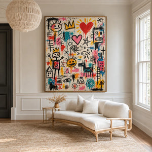 Hearts Crowns and Playful Scribbles Wall Art styled interior scene 1 | OILDECO