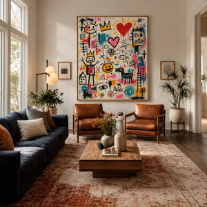 Hearts Crowns and Playful Scribbles Wall Art styled interior scene 2 | OILDECO