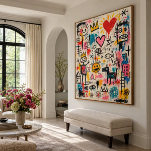 Hearts Crowns and Playful Scribbles Wall Art styled interior scene 3 | OILDECO