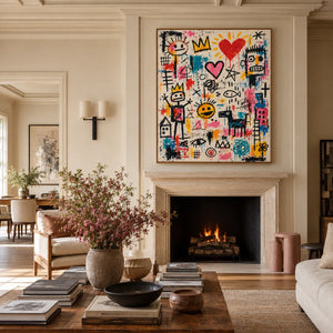 Hearts Crowns and Playful Scribbles Wall Art styled interior scene 4 | OILDECO