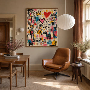 Hearts Crowns and Playful Scribbles Wall Art styled interior scene 5 | OILDECO