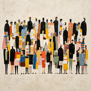 Colorful Gathering on a Cream Ground Wall Art artwork view | OILDECO