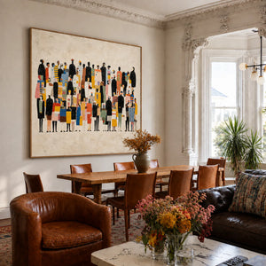 Colorful Gathering on a Cream Ground Wall Art styled interior scene 1 | OILDECO