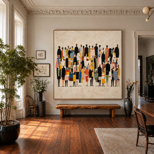 Colorful Gathering on a Cream Ground Wall Art styled interior scene 2 | OILDECO