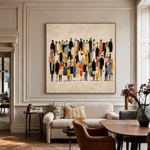 Colorful Gathering on a Cream Ground Wall Art styled interior scene 3 | OILDECO