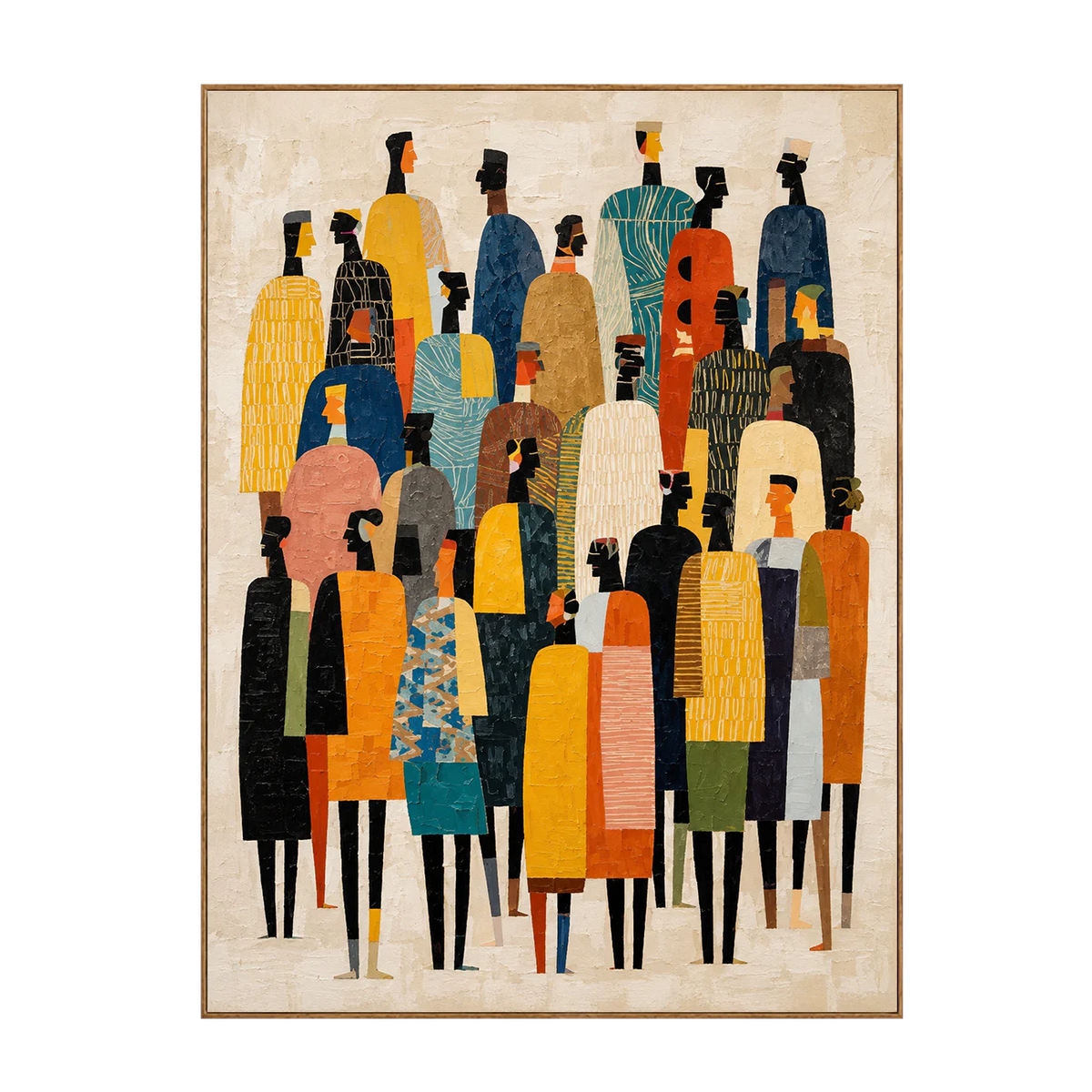 Tall Gathering in Mustard Teal and Black Wall Art