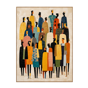 Tall Gathering in Mustard Teal and Black Wall Art | OILDECO