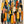 Tall Gathering in Mustard Teal and Black Wall Art artwork view | OILDECO