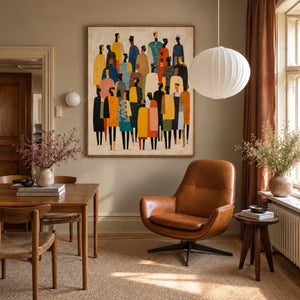 Tall Gathering in Mustard Teal and Black Wall Art styled interior scene 5 | OILDECO