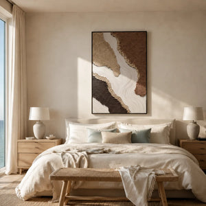 Canyon Flow Textured Wall Art shown in a calm bedroom setting | Oildeco