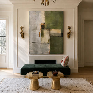 Olive Green Planes and Pale Stone Layers Wall Art styled interior scene 5 | OILDECO