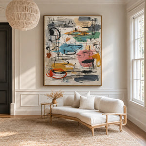 Colorful Loops and Spontaneous Black Lines Wall Art styled interior scene 1 | OILDECO
