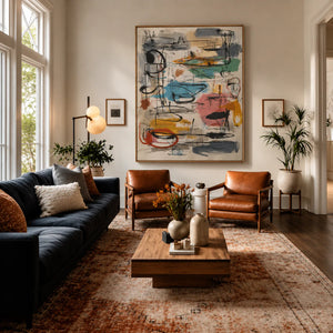Colorful Loops and Spontaneous Black Lines Wall Art styled interior scene 2 | OILDECO