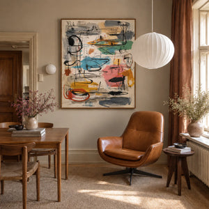 Colorful Loops and Spontaneous Black Lines Wall Art styled interior scene 4 | OILDECO