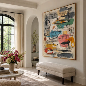 Colorful Loops and Spontaneous Black Lines Wall Art styled interior scene 5 | OILDECO