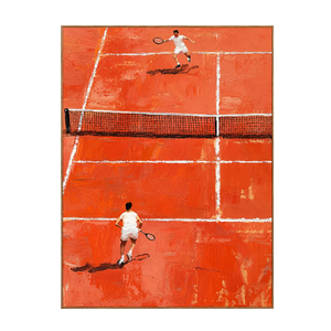 Sunlit Tennis Rally on an Orange Court Wall Art | OILDECO