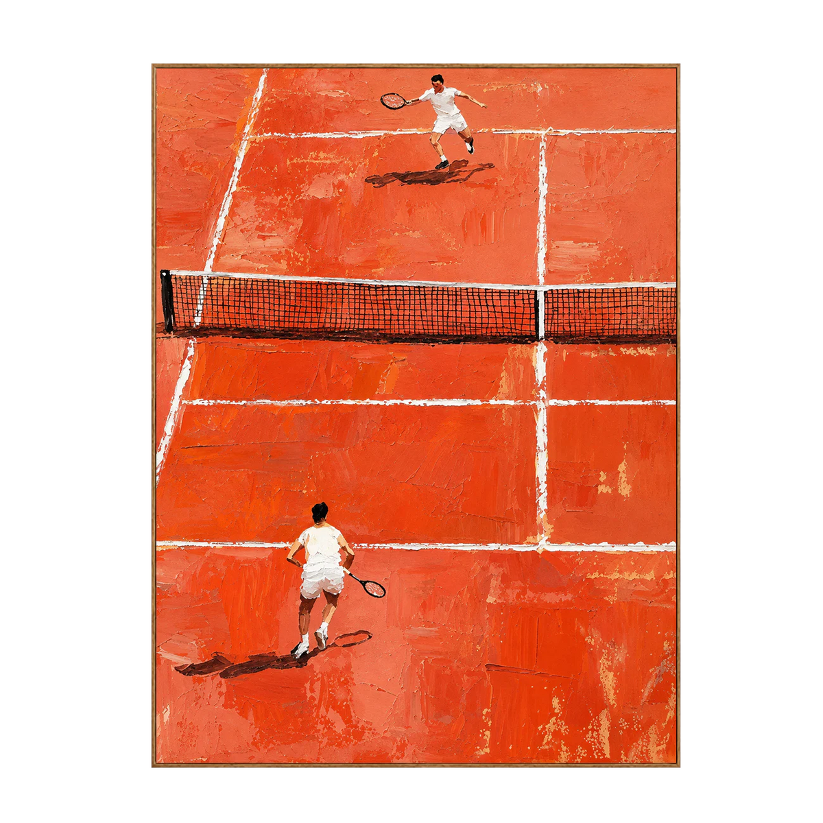 Sunlit Tennis Rally on an Orange Court Wall Art