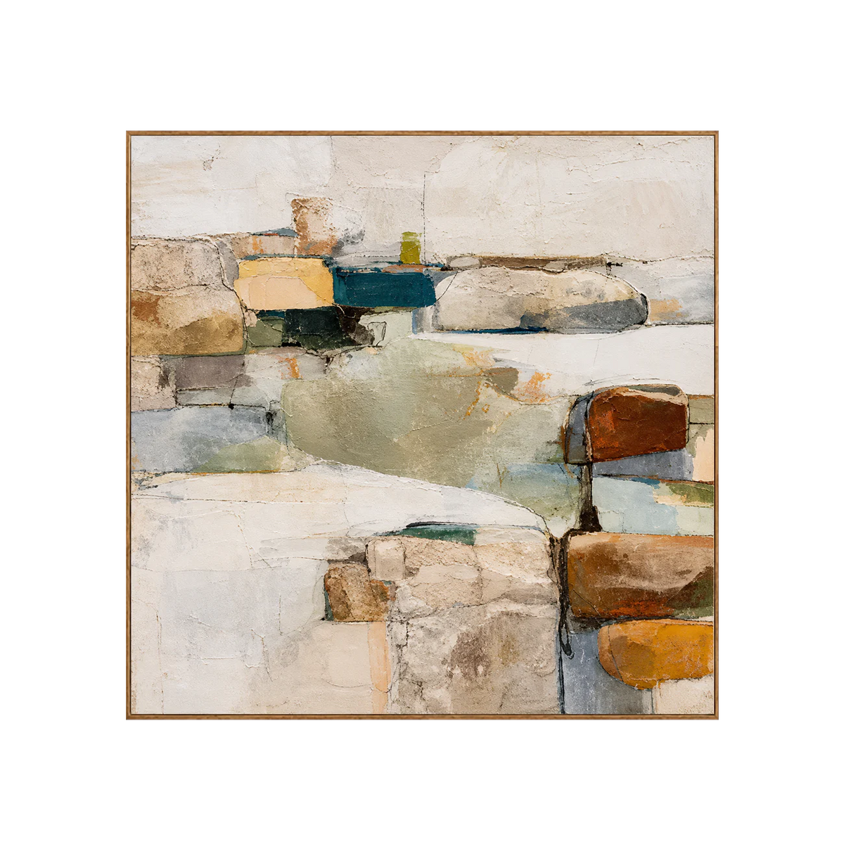 Teal and Ochre Textured Abstract Wall Art