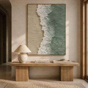 Seafoam Edge Coastal Wall Art styled in a entryway | OILDECO