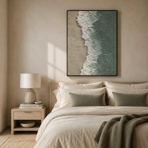 Seafoam Edge Coastal Wall Art styled in a bedroom | OILDECO