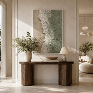 Seafoam Edge Coastal Wall Art styled in a modern living room | Oildeco