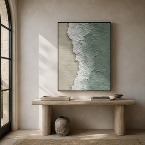 Seafoam Edge Coastal Wall Art displayed above a sofa in a neutral interior | Oildeco