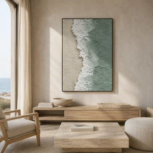 Seafoam Edge Coastal Wall Art styled in a contemporary entryway | Oildeco