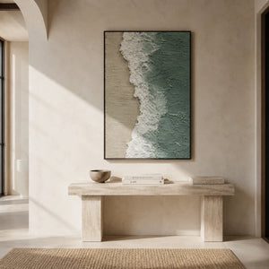 Seafoam Edge Coastal Wall Art styled in a contemporary entryway | Oildeco